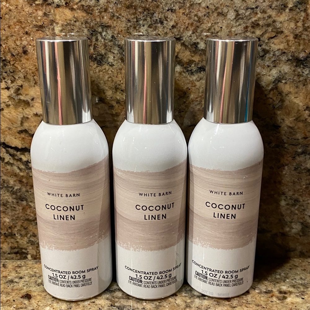 3) “COCONUT LINEN” Concentrated Room Sprays, ea 1.5 oz / 42.5 g, by B&BW, NWTag